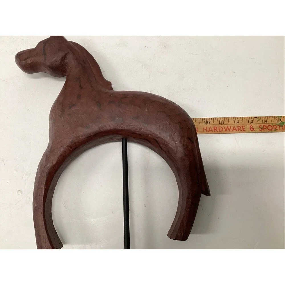 hand carved wooden horse sculpture statue stand 16”